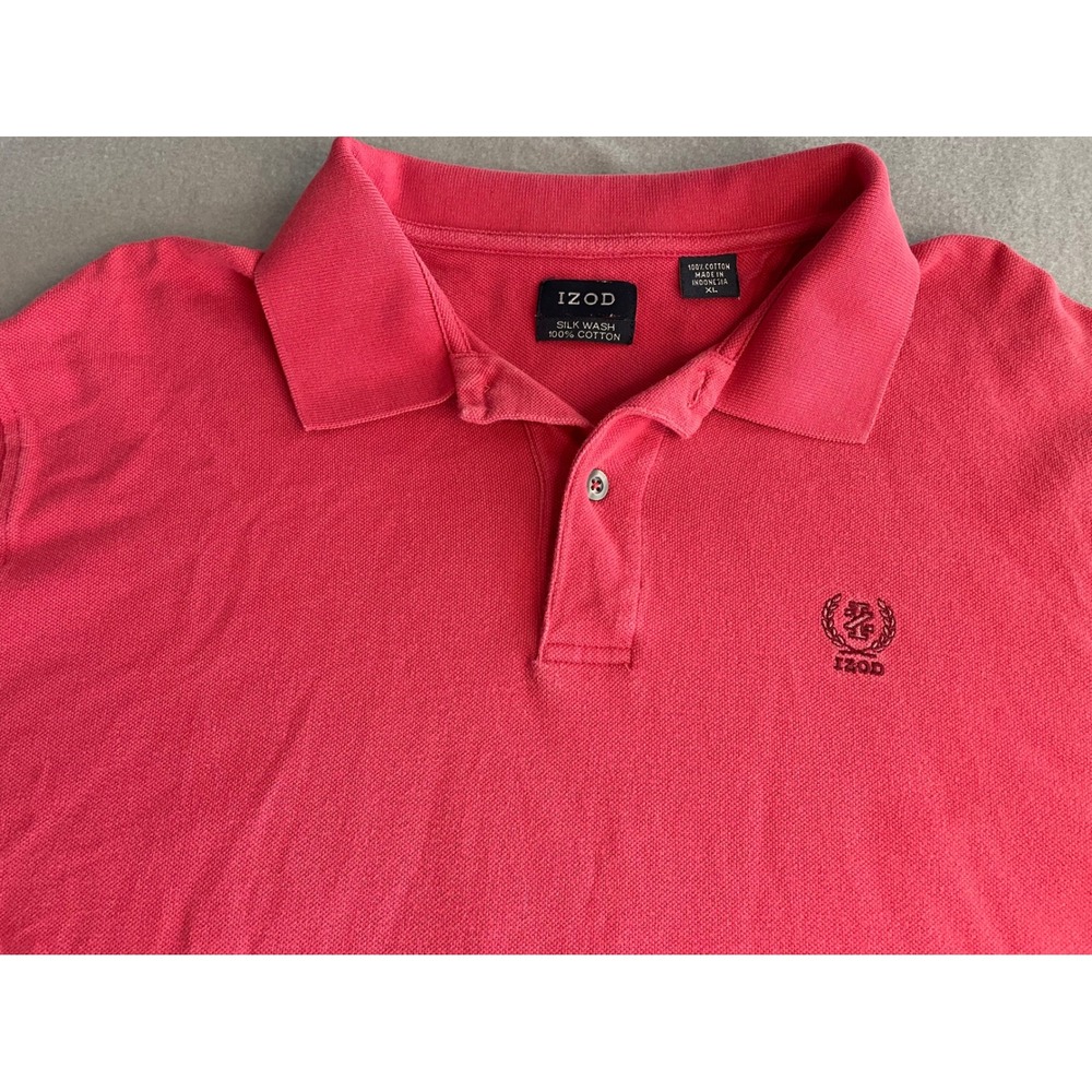 IZOD Mens Silk Wash‎ Cotton Polo Shirt Coral Pink XL Short Sleeve Crest Logo - Picture 3 of 8